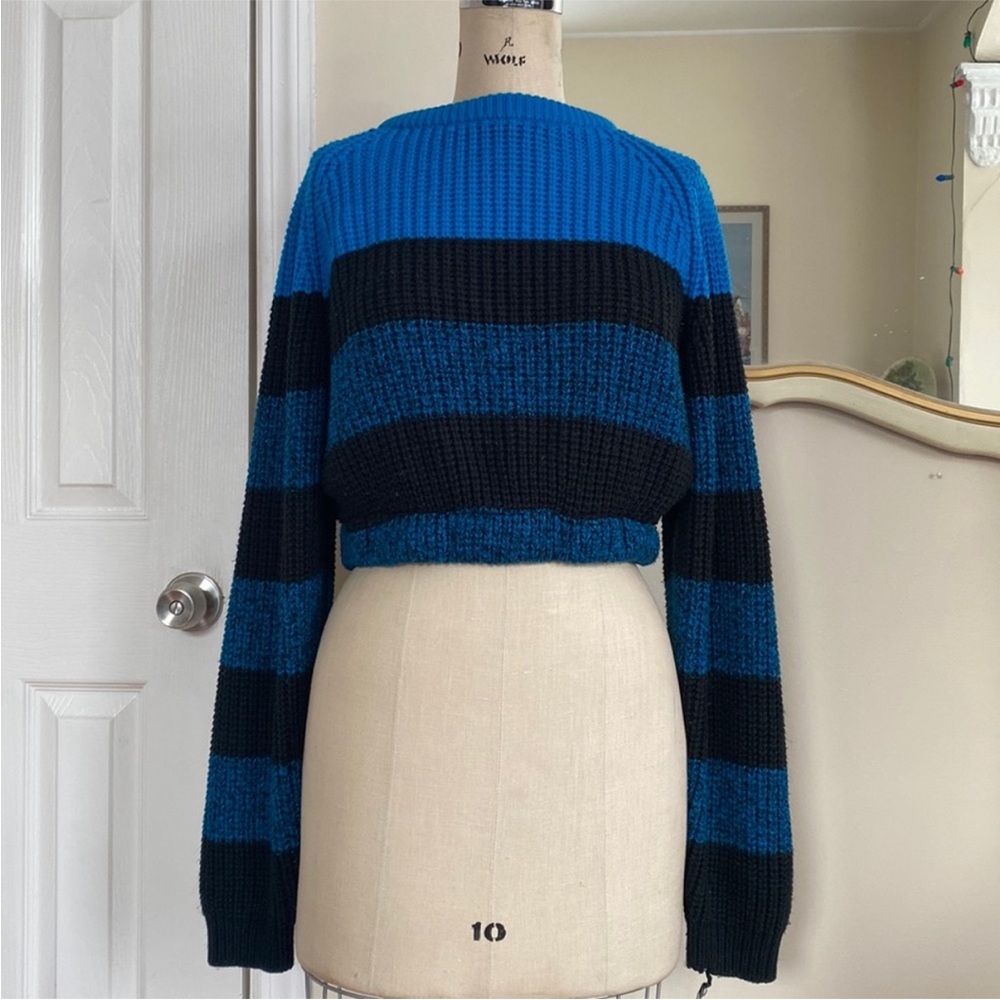 Cropped elastic waist vintage striped sweater blue & black S